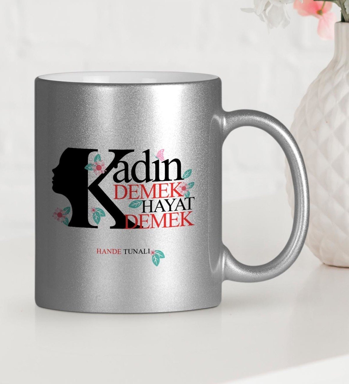 Kişiye Özel Kadınlar Günü Gümüş Yaldızlı Kupa Bardak - 3