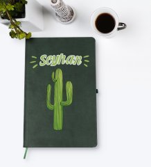 Kişiye Özel Kaktüs Tasarımlı Yeşil Termo Deri Defter Model 1