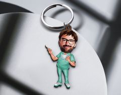 BK Gift Kişiye Özel Doktor Karikatürlü Ahşap Anahtarlık-6 Sevgiliye Hediye, Arkadaşa Hediye, Doğum Günü Hediyesi