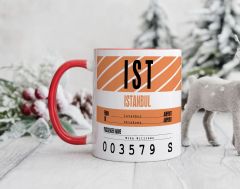 BK Gift Kişiye Özel İsimli Hava Limanı Tasarımlı Kırmızı Kupa Bardak-1, Arkadaşa Hediye, Doğum Günü Hediyesi(DÜZENLENECEK)