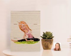Kişiye Özel Kadın Yoga Karikatürlü Otantik Masaüstü Ahşap Palet Çerçeve-1