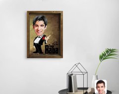 Kişiye Özel Godfather Baba Karikatürlü Doğal Masif Ahşap Çerçeveli Tablo-1