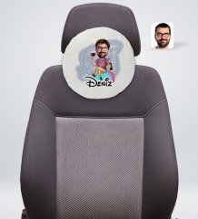 Kişiye Özel İsimli Erkek Karikatürlü Yuvarlak Araç Koltuk Yastığı-2