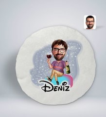 Kişiye Özel İsimli Erkek Karikatürlü Yuvarlak Araç Koltuk Yastığı-2