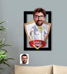 Kişiye Özel İsimli Erkek Göz Doktoru Karikatürlü 3D Ahşap Tablo-1
