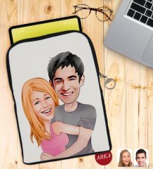 Kişiye Özel Sevgililer Karikatürlü Taşınabilir Koruyucu Tablet Kılıfı & Organizer Çanta - Siyah-86