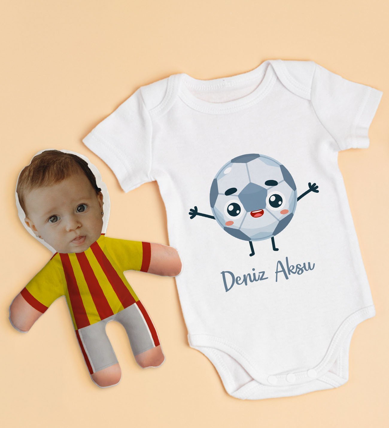 BK Kids Kişiye Özel Fotoğraflı Bebek Yastık ve Bebek Body Zıbın Hediye Seti - Model 4.1