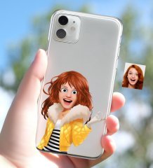 Kişiye Özel Kadın Animasyon Karikatürlü iPhone 11 İnce Şeffaf Silikon Telefon Kapağı-7