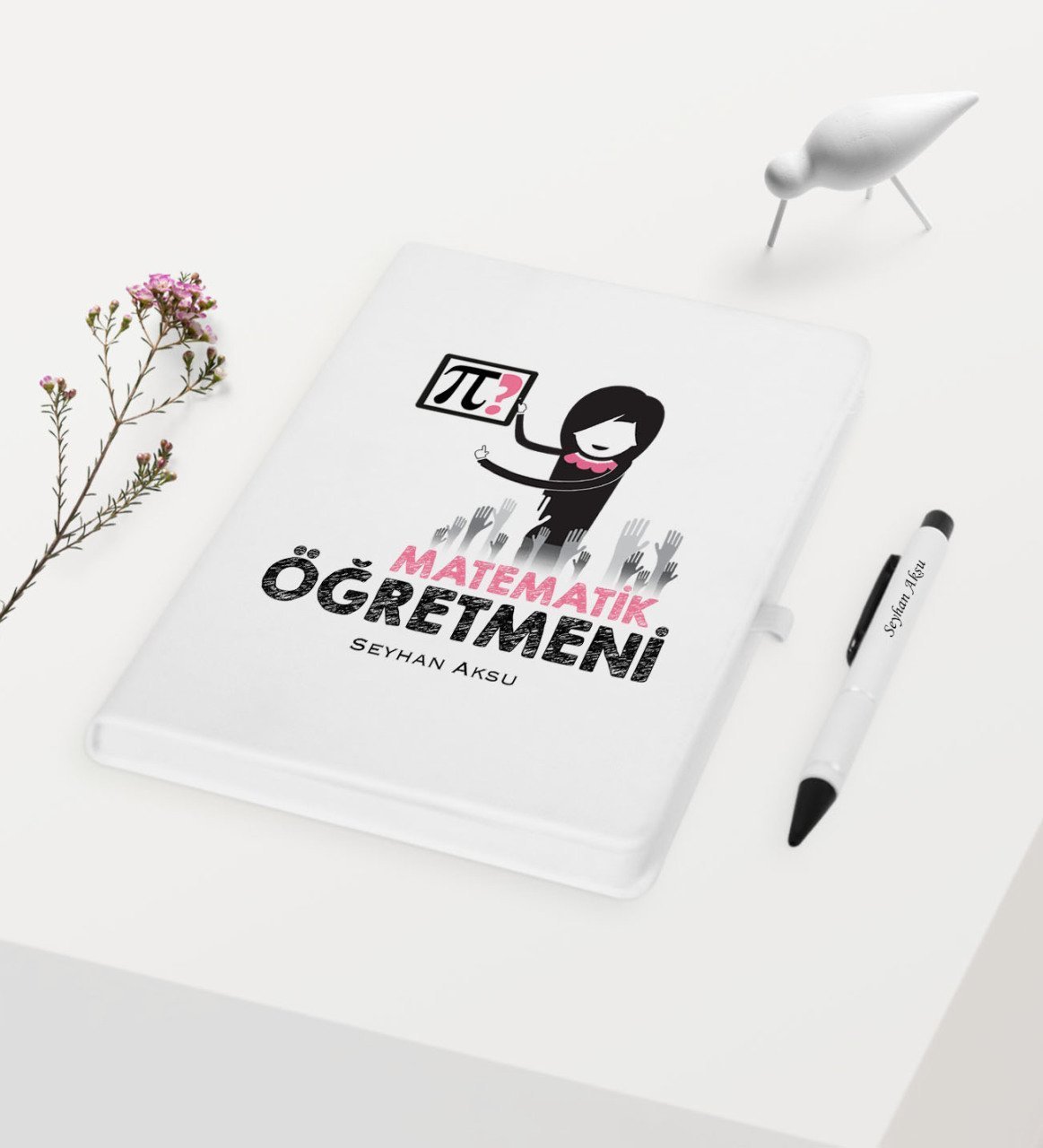 Kişiye Özel Matematik Öğretmeni Temalı Beyaz Defter Kalem Hediye Seti - 1