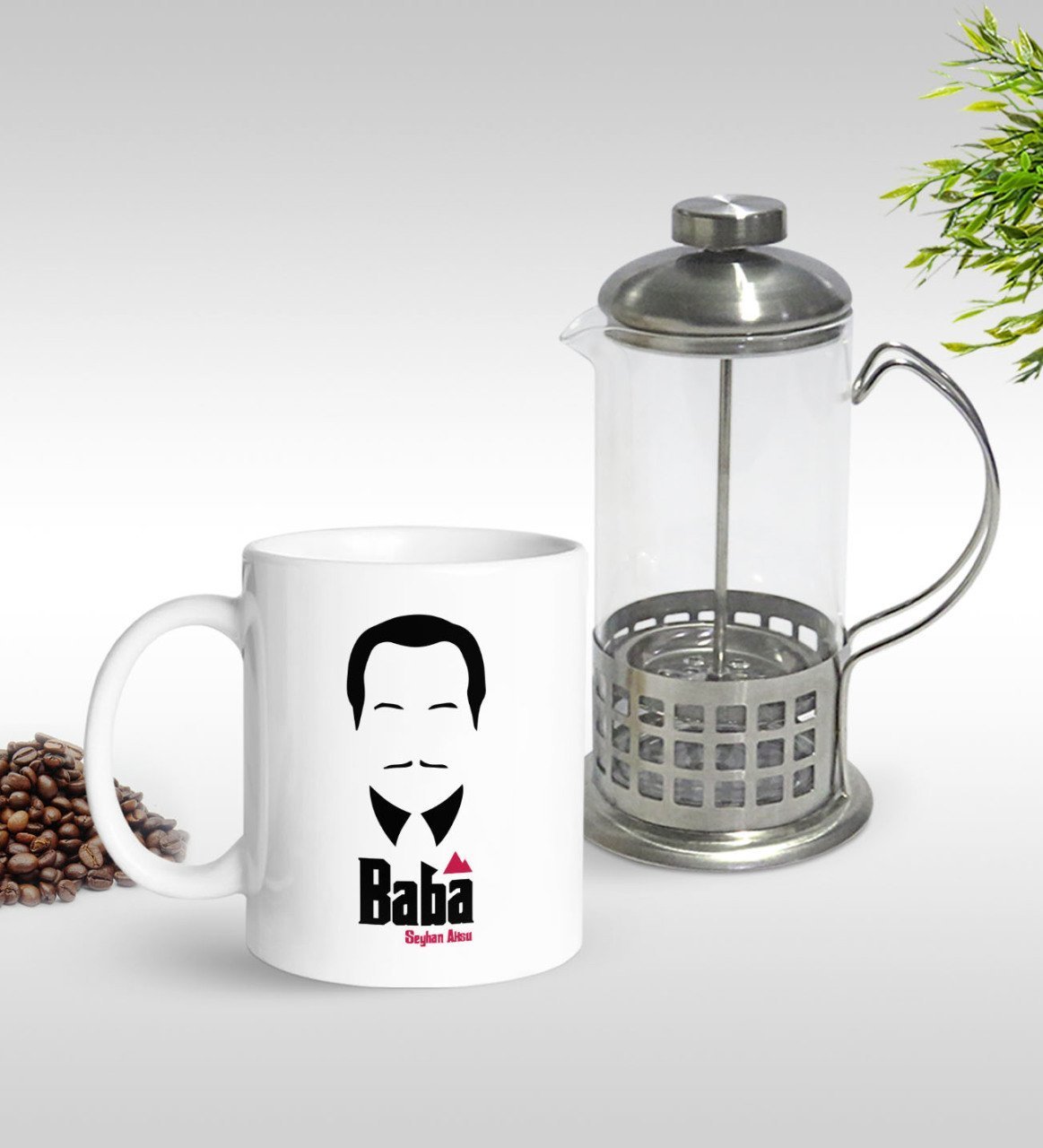 Kişiye Özel Baba Godfather Tasarımlı Kupa & French Press Seti-12