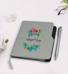 Kişiye Özel İsimli Gri Termo Deri Defter Kalem Seti-4