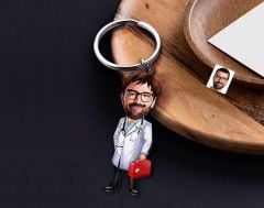 BK Gift Kişiye Özel Doktor Karikatürlü Ahşap Anahtarlık-5 Sevgiliye Hediye, Arkadaşa Hediye, Doğum Günü Hediyesi