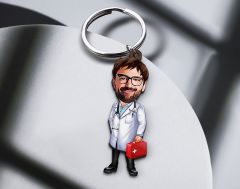 BK Gift Kişiye Özel Doktor Karikatürlü Ahşap Anahtarlık-5 Sevgiliye Hediye, Arkadaşa Hediye, Doğum Günü Hediyesi