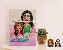 Kişiye Özel Anne Kız Karikatürlü Otantik Masaüstü Ahşap Palet Çerçeve-3