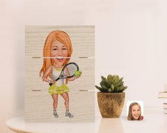 Kişiye Özel Kadın Tenis Oyuncusu Karikatürlü Otantik Masaüstü Ahşap Palet Çerçeve-2