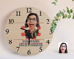 Kişiye Özel Dünyanın En İyi Annesi Karikatürlü Otantik Ahşap Palet Saat