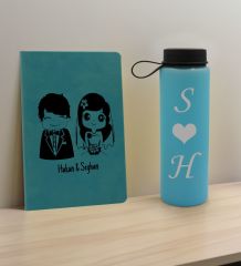 BK Gift Sevgiliye Özel İsimli Turkuaz Defter ve Cam Matara Hediye Seti-1, Sevgiliye Hediye, Sevgililer Günü, Yeni İş Hediyesi