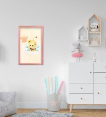 BK Home Sevimli Arı Tasarımlı Dekoratif Pembe Ahşap Çerçeveli Çocuk Odası Tablo-3