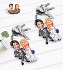 BK Gift Kişiye Özel Evleniyoruz Karikatürlü 2’li Ahşap Anahtarlık Seti-6