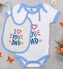 BK Kids I Love You Dad Tasarımlı Mavi Bebek Body Zıbın ve Mama Önlüğü Hediye Seti-1