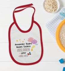 BK Kids Kişiye Özel Anneannem Tasarımlı Kırmızı Bebek Mama Önlüğü-1