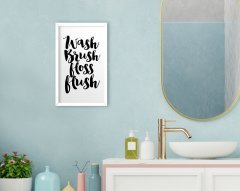 BK Home Wash Brush Floss Flush Dekoratif Ahşap Beyaz Çerçeveli Tablo-1