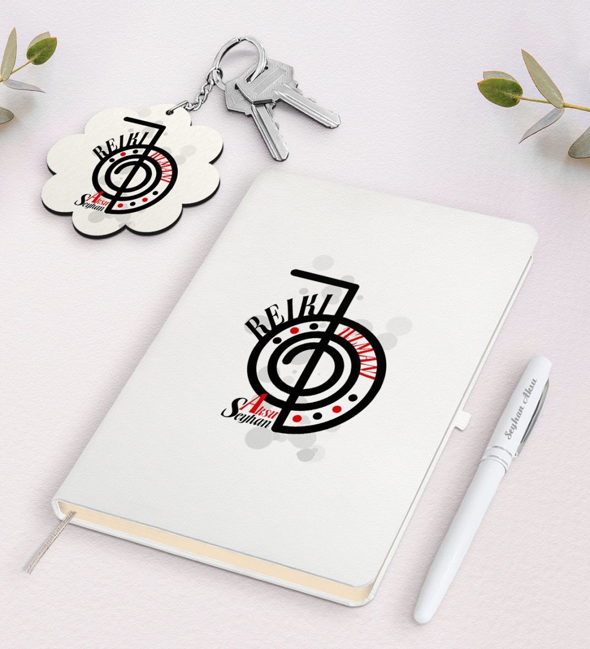 Kişiye Özel Reiki Uzmanı Beyaz Defter Kalem ve Anahtarlık Hediye Seti-1