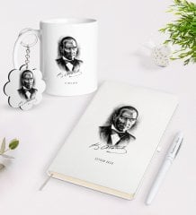 Kişiye Özel Atatürk Temalı Kupa Anahtarlık Beyaz Defter Kalem Hediye Seti-14