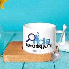 Kişiye Özel Mesleki Diş Teknisyeni Ahşap Altlıklı Seramik Fincan