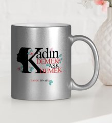 Kişiye Özel Kadınlar Günü Gümüş Yaldızlı Kupa Bardak - 1