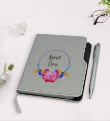Kişiye Özel İsimli Gri Termo Deri Defter Kalem Seti-3