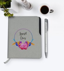 Kişiye Özel İsimli Gri Termo Deri Defter Kalem Seti-3