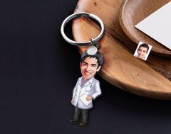 BK Gift Kişiye Özel Doktor Karikatürlü Ahşap Anahtarlık-4 Sevgiliye Hediye, Arkadaşa Hediye, Doğum Günü Hediyesi