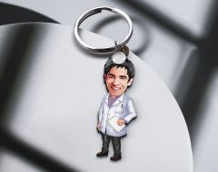 BK Gift Kişiye Özel Doktor Karikatürlü Ahşap Anahtarlık-4 Sevgiliye Hediye, Arkadaşa Hediye, Doğum Günü Hediyesi