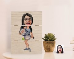 Kişiye Özel Kadın Tenis Oyuncusu Karikatürlü Otantik Masaüstü Ahşap Palet Çerçeve-1