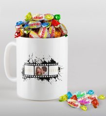 Kişiye Özel Sevgililer Günü Film Şeridi Beyaz Kupa ve Haribo Şeker Hediye Seti-1