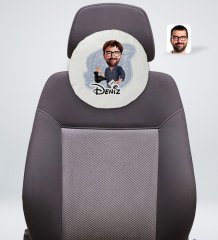Kişiye Özel İsimli Erkek Yönetmen Karikatürlü Yuvarlak Araç Koltuk Yastığı-1