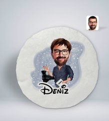 Kişiye Özel İsimli Erkek Yönetmen Karikatürlü Yuvarlak Araç Koltuk Yastığı-1