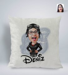 Kişiye Özel İsimli Kadın Pilot Karikatürlü Kare Araç Koltuk Yastığı-1