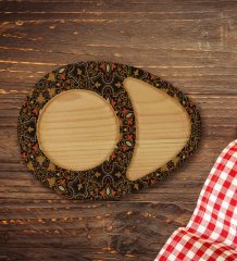 Kişiye Özel Retro Motif Tasarımlı Doğal Ahşap Tabaklı Türk Kahvesi Fincanı Sunum Seti Model 12