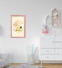 BK Home Sevimli Arı Tasarımlı Dekoratif Pembe Ahşap Çerçeveli Çocuk Odası Tablo-2