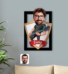 Kişiye Özel İsimli Erkek Gitarist Karikatürlü 3D Ahşap Tablo-1