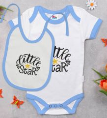 BK Kids Little Star Tasarımlı Mavi Bebek Body Zıbın ve Mama Önlüğü Hediye Seti-1