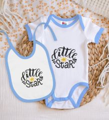 BK Kids Little Star Tasarımlı Mavi Bebek Body Zıbın ve Mama Önlüğü Hediye Seti-1