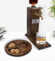 Kişiye Özel Alcohol Company Tasarımlı Viski Bardağı & Ahşap İçki Standı & Ahşap Sunum Tabağı Çerezlik Hediye Seti