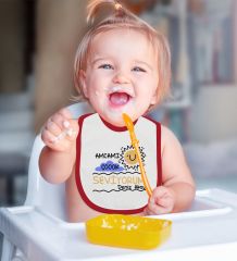 BK Kids Kişiye Özel Amcamı Çok Seviyorum Tasarımlı Kırmızı Bebek Mama Önlüğü-1