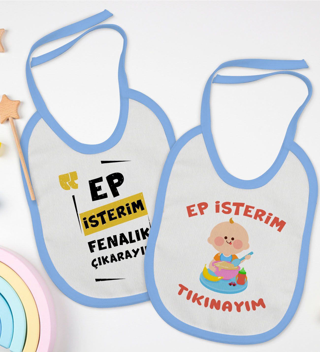BK Kids Ep İsterim Tasarımlı 2’li Mavi Mama Önlüğü-2