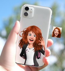 Kişiye Özel Kadın Animasyon Karikatürlü iPhone 11 İnce Şeffaf Silikon Telefon Kapağı-5