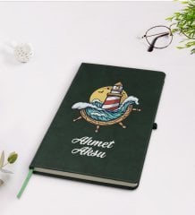 Kişiye Özel Dümen Tasarımlı Yeşil Termo Deri Defter Model 4