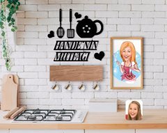 BK Home İsme Özel Mutfak Duvar Süsü Ahşap Karikatürlü Tablo ve Dekoratif Fincan Askılığı Hediye Seti-10